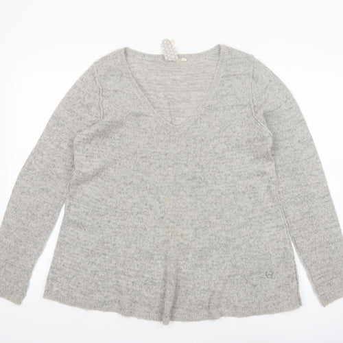 White Stuff Women’s Grey V-Neck Long Sleeve Pullover Jumper Size 14