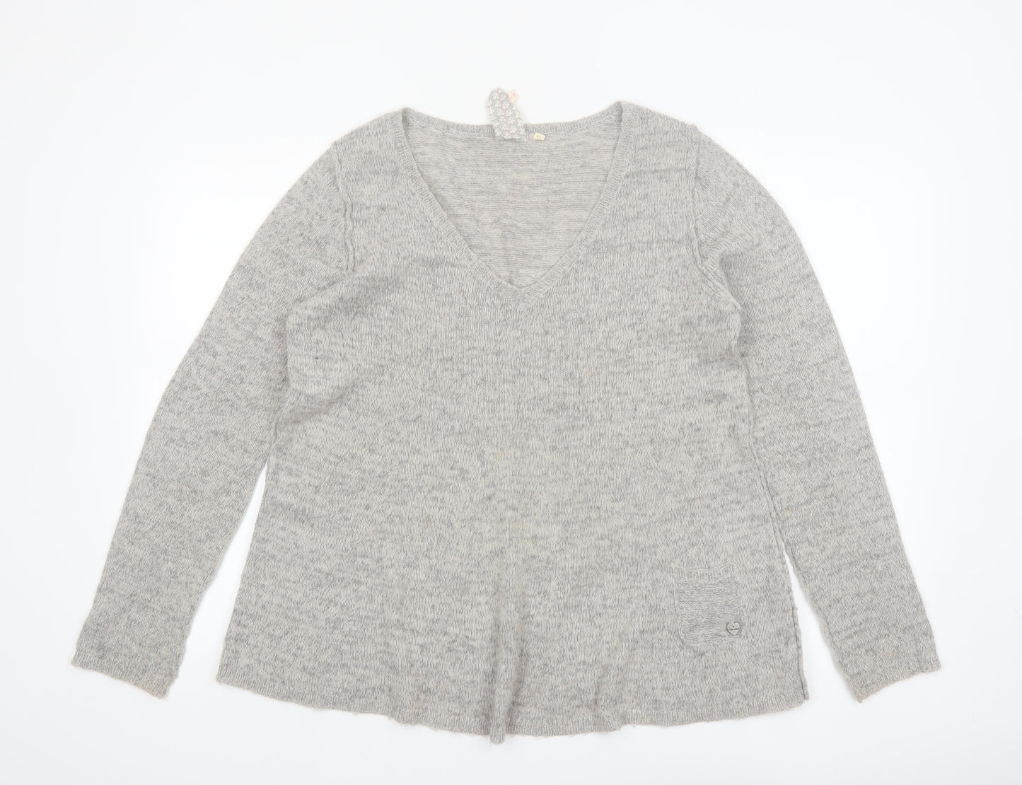 White Stuff Women’s Grey V-Neck Long Sleeve Pullover Jumper Size 14