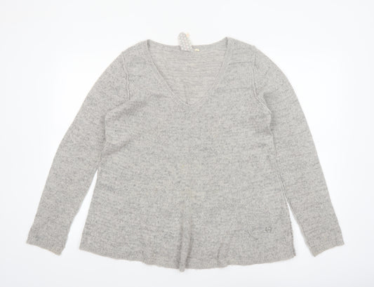 White Stuff Women’s Grey V-Neck Long Sleeve Pullover Jumper Size 14