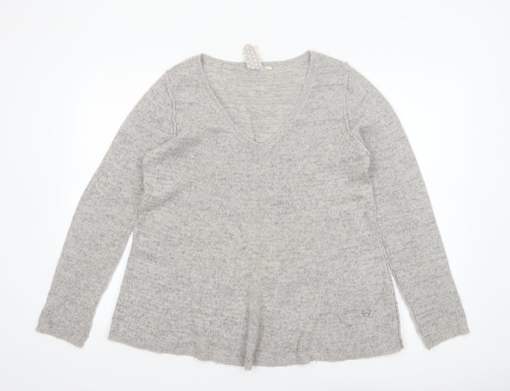 White Stuff Women’s Grey V-Neck Long Sleeve Pullover Jumper Size 14