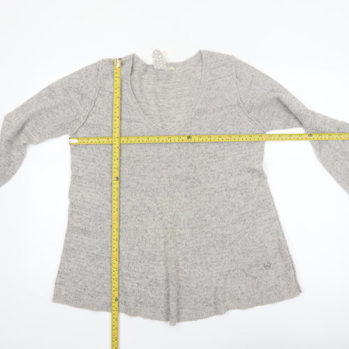 White Stuff Women’s Grey V-Neck Long Sleeve Pullover Jumper Size 14