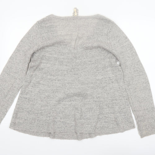 White Stuff Women’s Grey V-Neck Long Sleeve Pullover Jumper Size 14