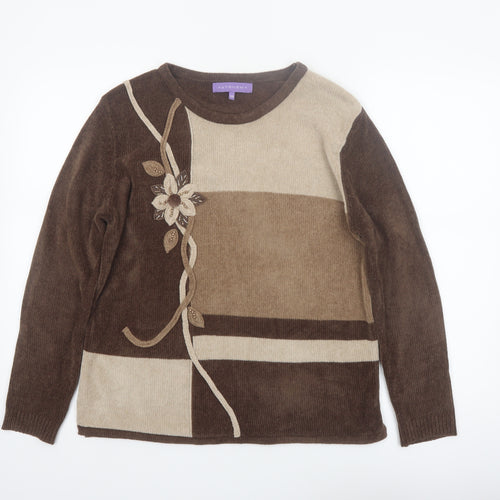Autonomy Women’s Brown Geometric Embroidered Knit Jumper Size S