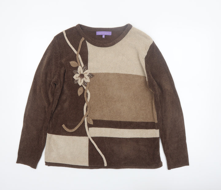 Autonomy Women’s Brown Geometric Embroidered Knit Jumper Size S