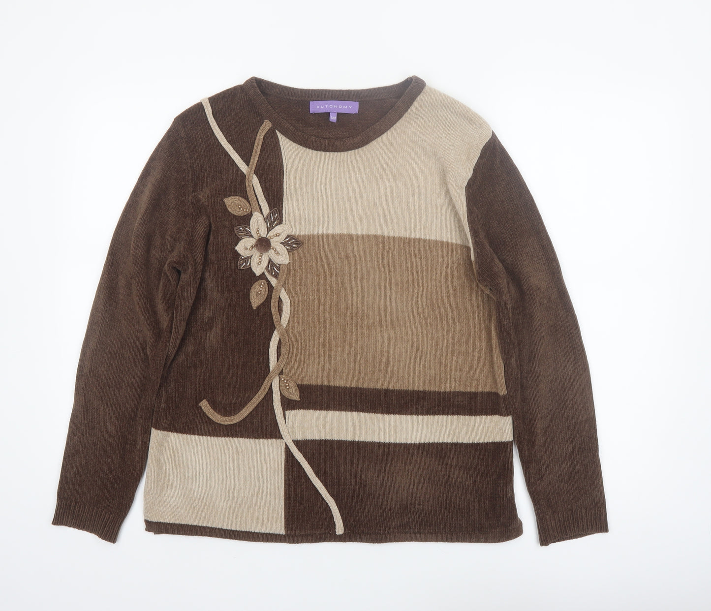 Autonomy Women’s Brown Geometric Embroidered Knit Jumper Size S