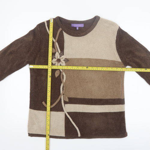 Autonomy Women’s Brown Geometric Embroidered Knit Jumper Size S