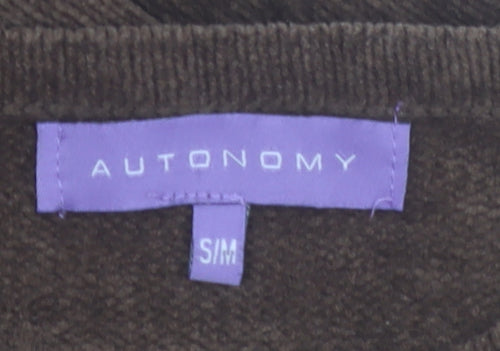 Autonomy Women’s Brown Geometric Embroidered Knit Jumper Size S