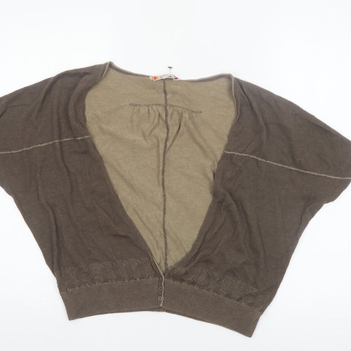 Fat Face Women Brown Size 16 Cotton V-Neck Short Sleeve Cardigan