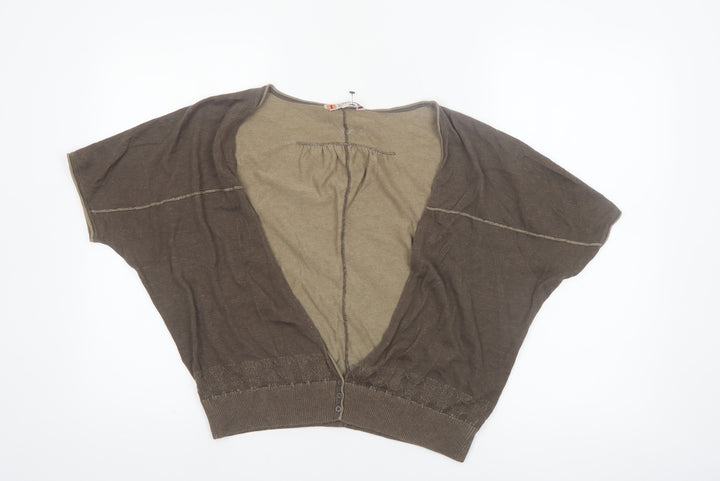 Fat Face Women Brown Size 16 Cotton V-Neck Short Sleeve Cardigan