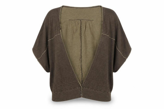 Front view of FatFace Women Brown, size 16, Cotton V-Neck Short Sleeve Cardigan