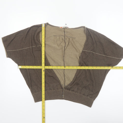 Fat Face Women Brown Size 16 Cotton V-Neck Short Sleeve Cardigan