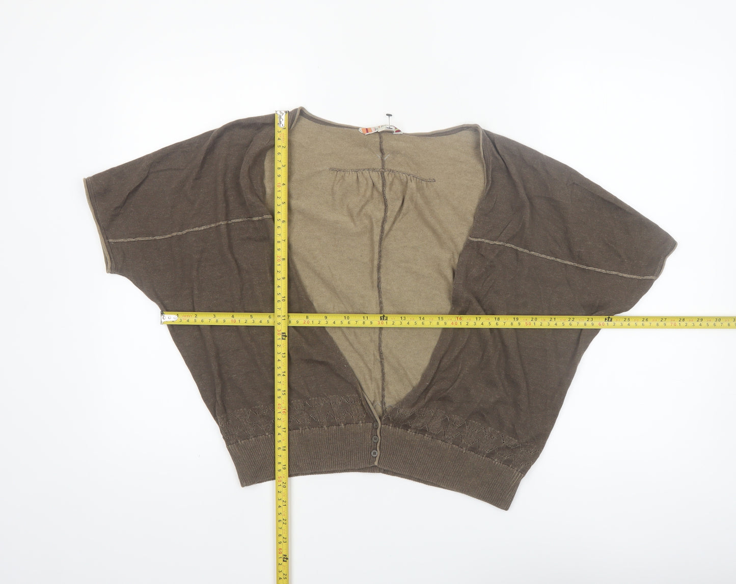 Fat Face Women Brown Size 16 Cotton V-Neck Short Sleeve Cardigan