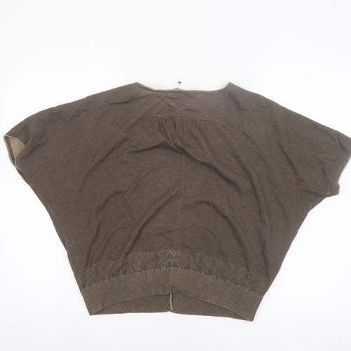 Fat Face Women Brown Size 16 Cotton V-Neck Short Sleeve Cardigan
