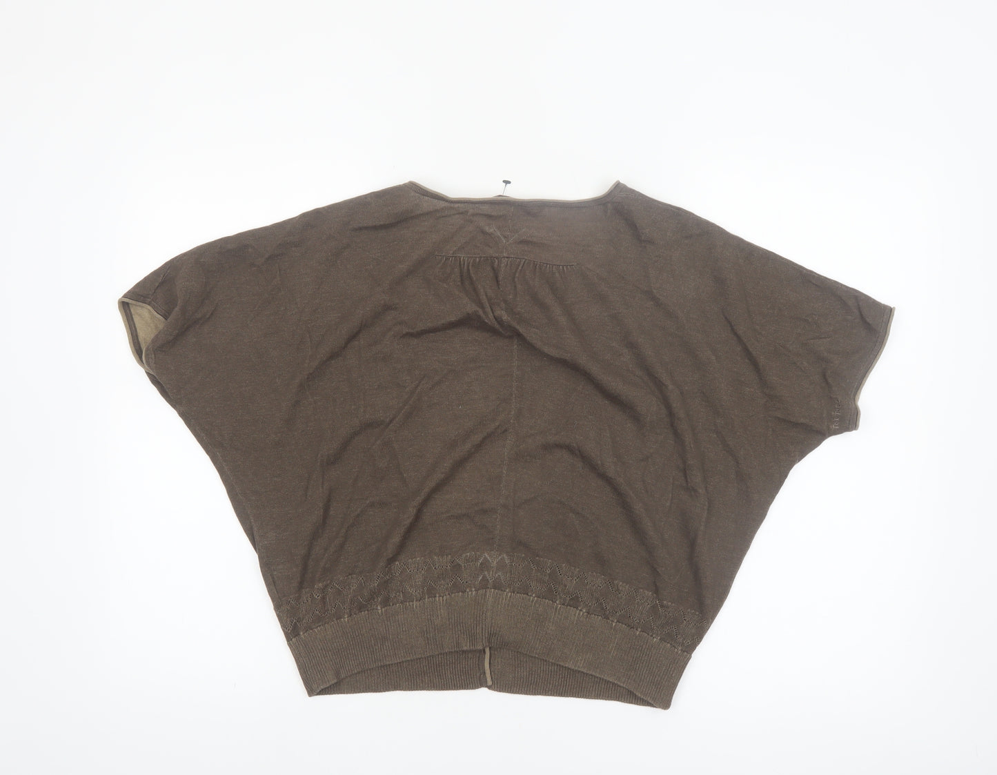 Fat Face Women Brown Size 16 Cotton V-Neck Short Sleeve Cardigan