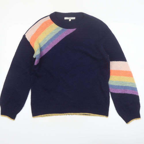 Next Womens Blue Rainbow Knit Crew Neck Pullover Jumper Size S