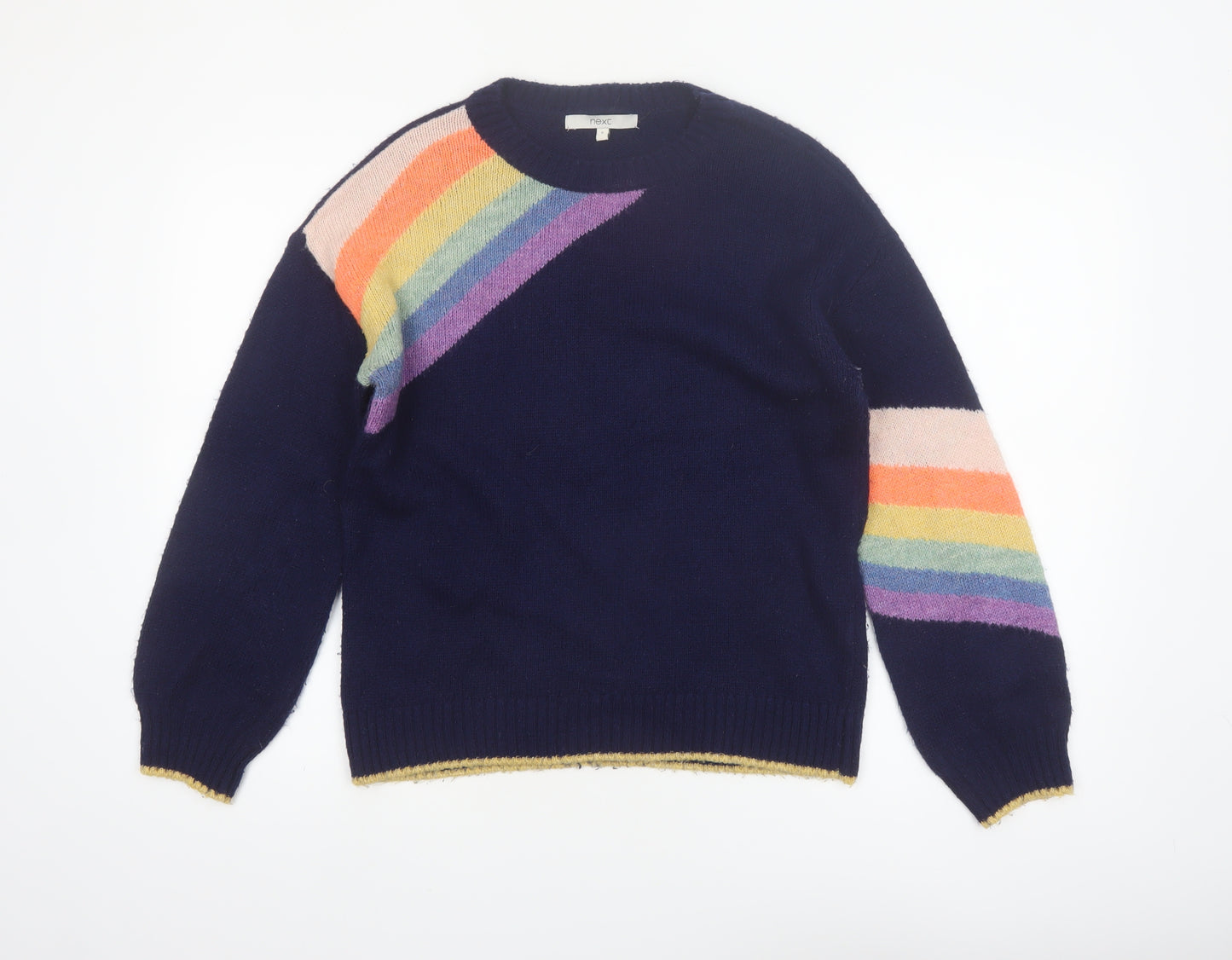 Next Womens Blue Rainbow Knit Crew Neck Pullover Jumper Size S