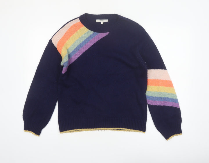 Next Womens Blue Rainbow Knit Crew Neck Pullover Jumper Size S