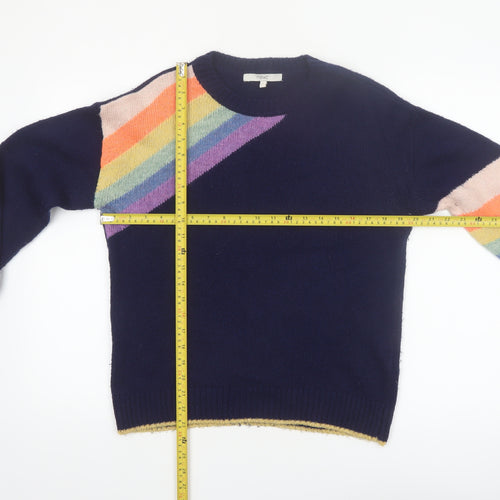 Next Womens Blue Rainbow Knit Crew Neck Pullover Jumper Size S