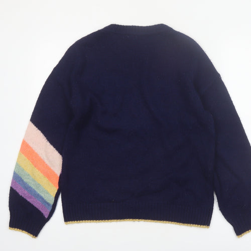 Next Womens Blue Rainbow Knit Crew Neck Pullover Jumper Size S