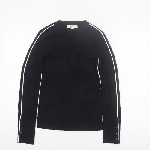 Marks and Spencer Women Black Size 8 Crew Neck Long Sleeve Pullover Jumper