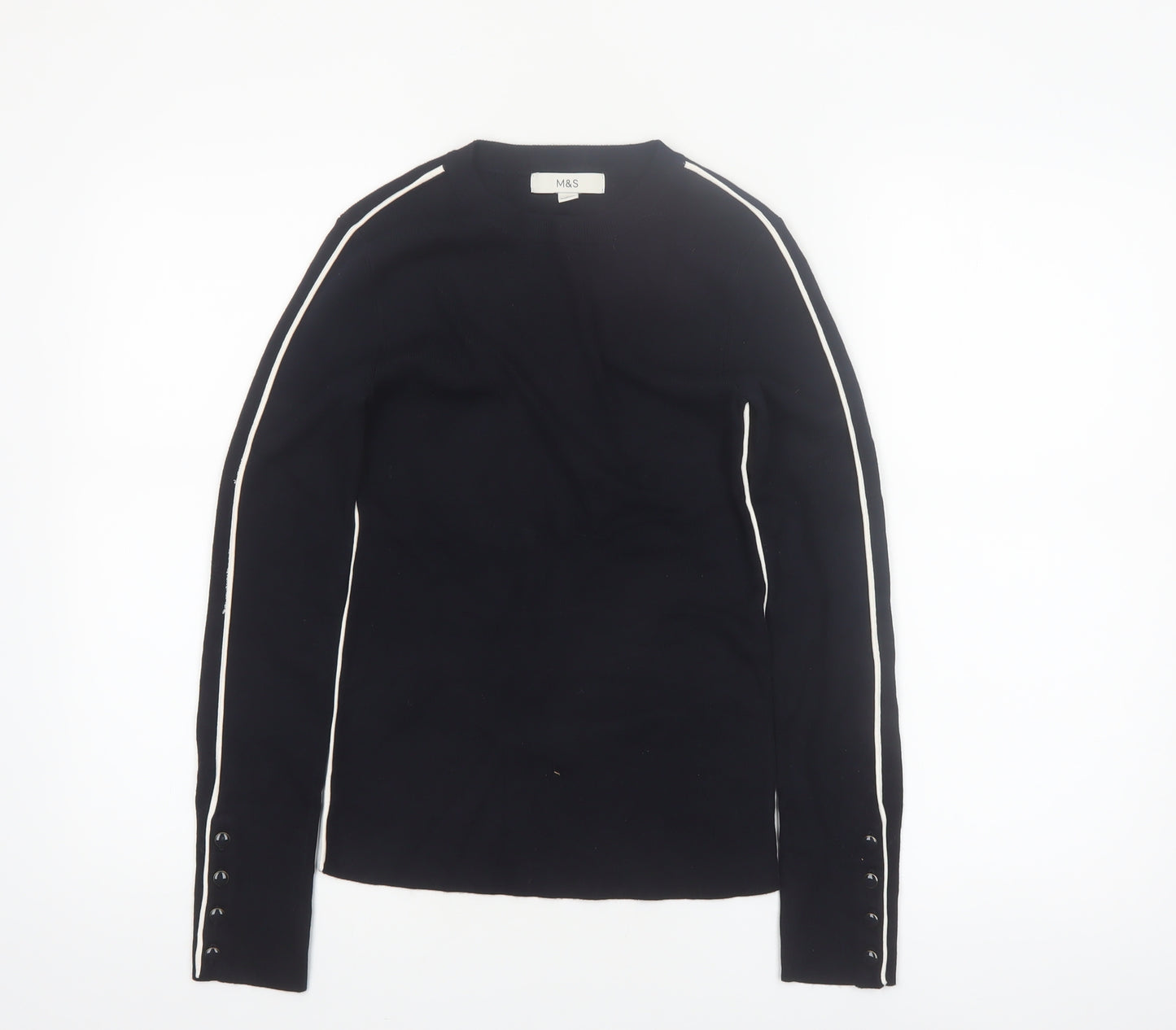 Marks and Spencer Women Black Size 8 Crew Neck Long Sleeve Pullover Jumper