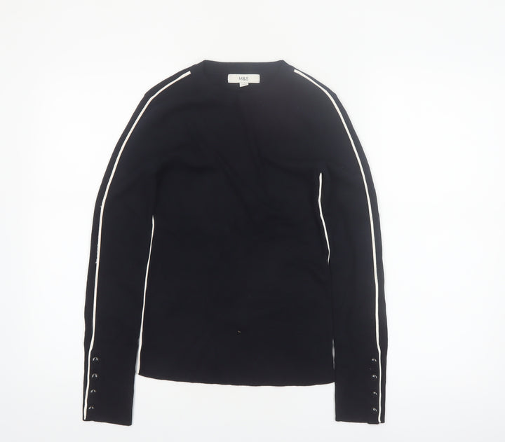 Marks and Spencer Women Black Size 8 Crew Neck Long Sleeve Pullover Jumper