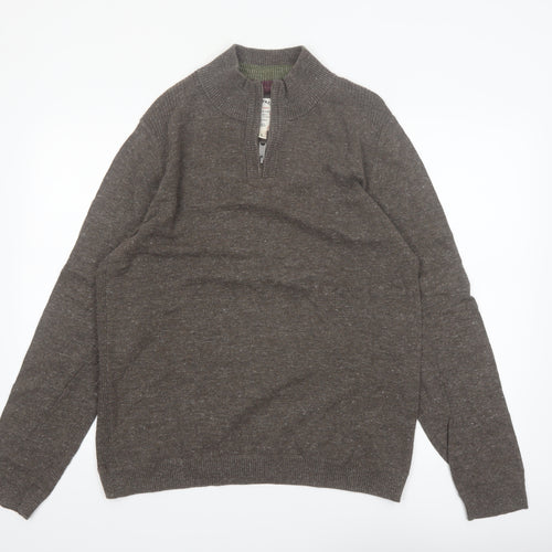 Fat Face Women Brown 100% Cotton Half Zip Jumper Size L