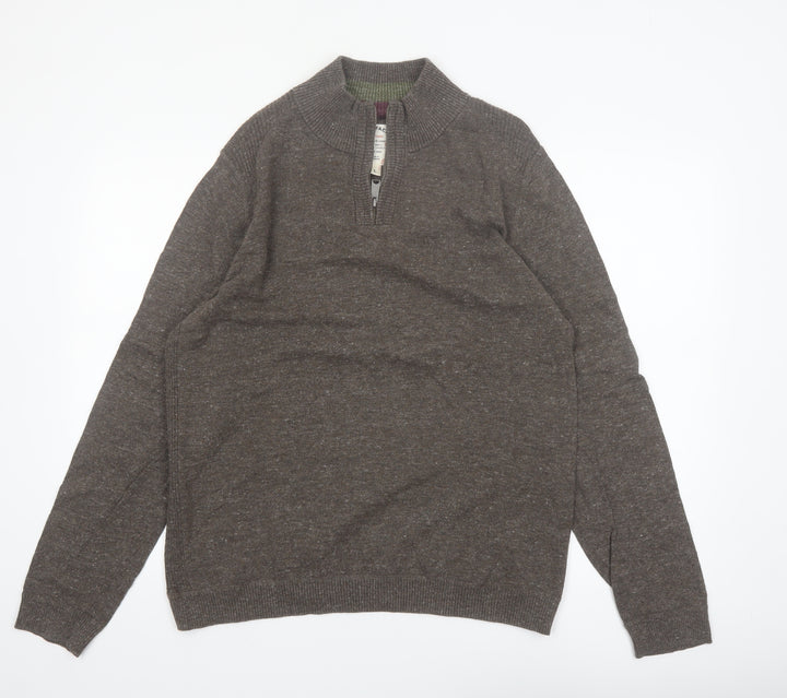 Fat Face Women Brown 100% Cotton Half Zip Jumper Size L