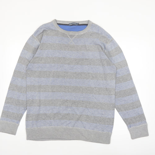 Lee Cooper Women's Grey Striped Crew Neck Cotton Jumper Size M