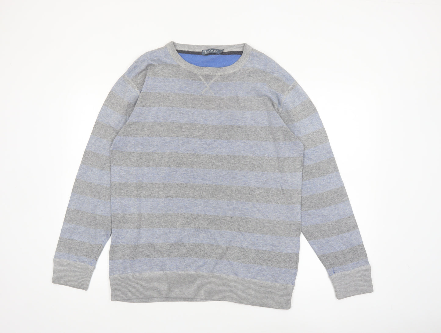 Lee Cooper Women's Grey Striped Crew Neck Cotton Jumper Size M