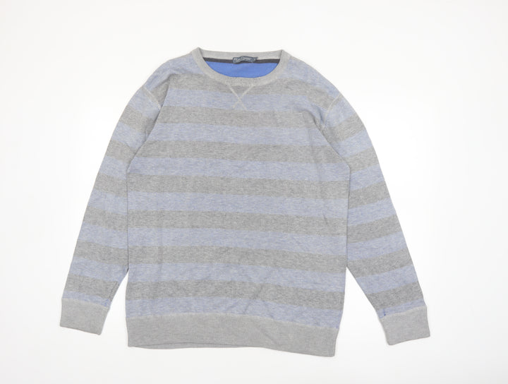Lee Cooper Women's Grey Striped Crew Neck Cotton Jumper Size M