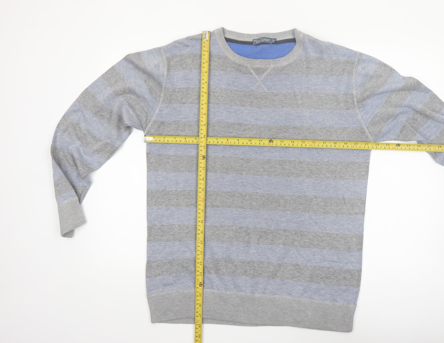 Lee Cooper Women's Grey Striped Crew Neck Cotton Jumper Size M