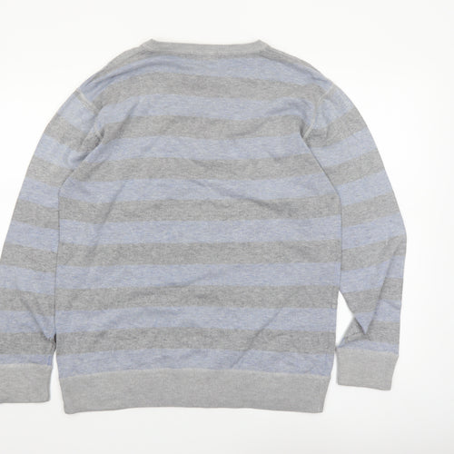 Lee Cooper Women's Grey Striped Crew Neck Cotton Jumper Size M