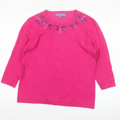 Autonomy Women's Pink Beaded 3/4 Sleeve Pullover Jumper M