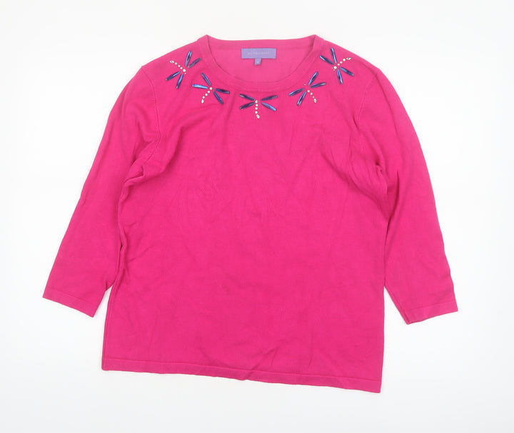 Autonomy Women's Pink Beaded 3/4 Sleeve Pullover Jumper M