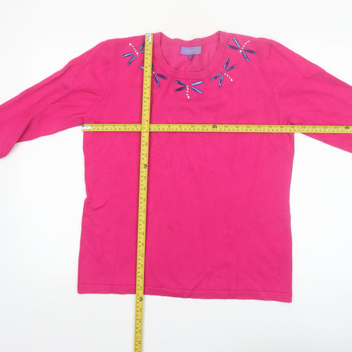 Autonomy Women's Pink Beaded 3/4 Sleeve Pullover Jumper M