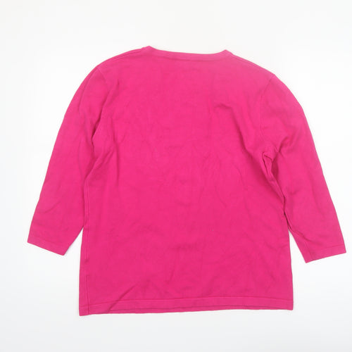 Autonomy Women's Pink Beaded 3/4 Sleeve Pullover Jumper M