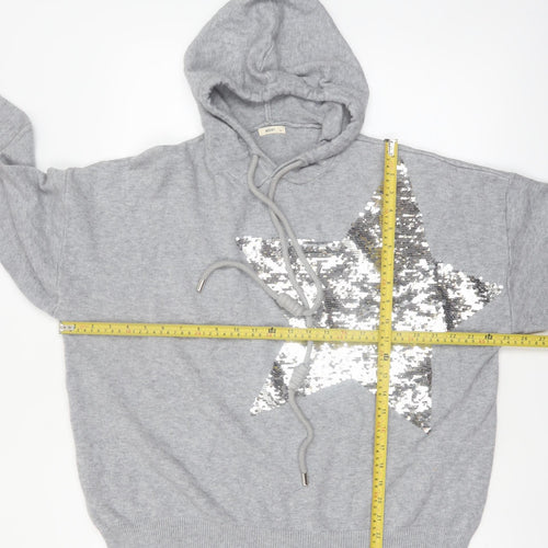 MOEWY Women’s Grey Sequin Star Hooded Pullover Jumper One Size