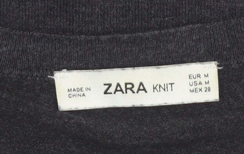 ZARA Women Black Crew Neck Knit Pullover Jumper Size 12