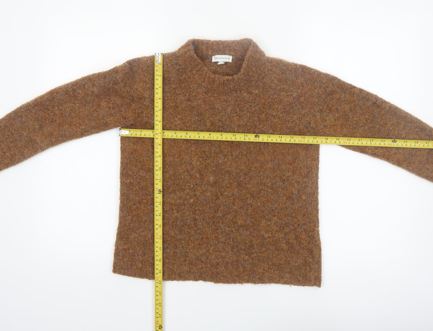 Warehouse Women Brown Wool Blend Crew Neck Pullover Jumper UK 8