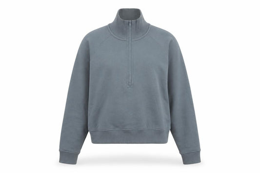 Front view of 90 Degree by Reflex women’s grey 1/2 zip long sleeve pullover sweatshirt, size S