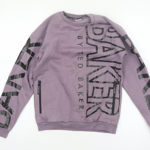 Ted Baker Boys Purple Logo Sweatshirt 12 Years Crew Neck Fleece Cotton Blend