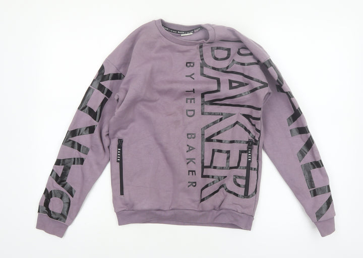 Ted Baker Boys Purple Logo Sweatshirt 12 Years Crew Neck Fleece Cotton Blend