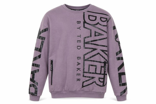 Front view of Ted Baker boys’ purple logo sweatshirt 12 years crew neck fleece cotton blend