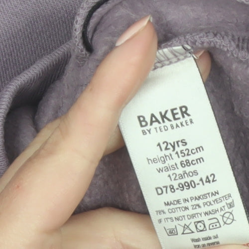 Ted Baker Boys Purple Logo Sweatshirt 12 Years Crew Neck Fleece Cotton Blend