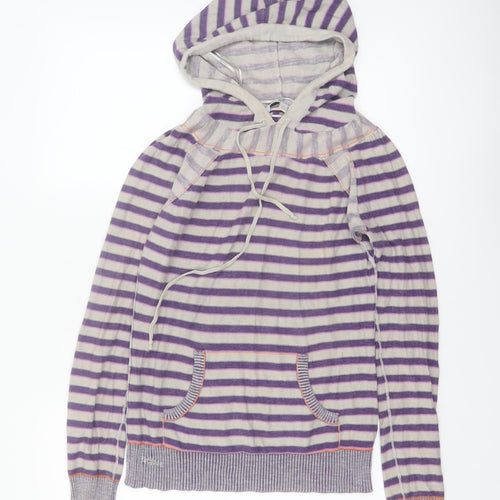 Fat Face Women's Purple Striped Hoodie Jumper Size 12 Cotton Knit