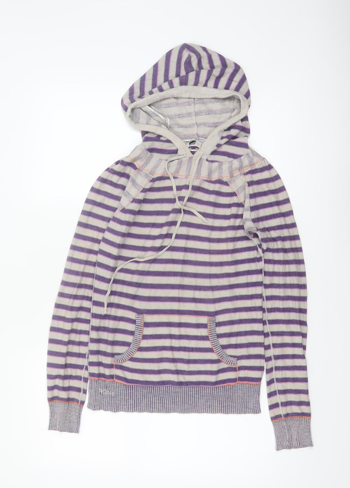 Fat Face Women's Purple Striped Hoodie Jumper Size 12 Cotton Knit