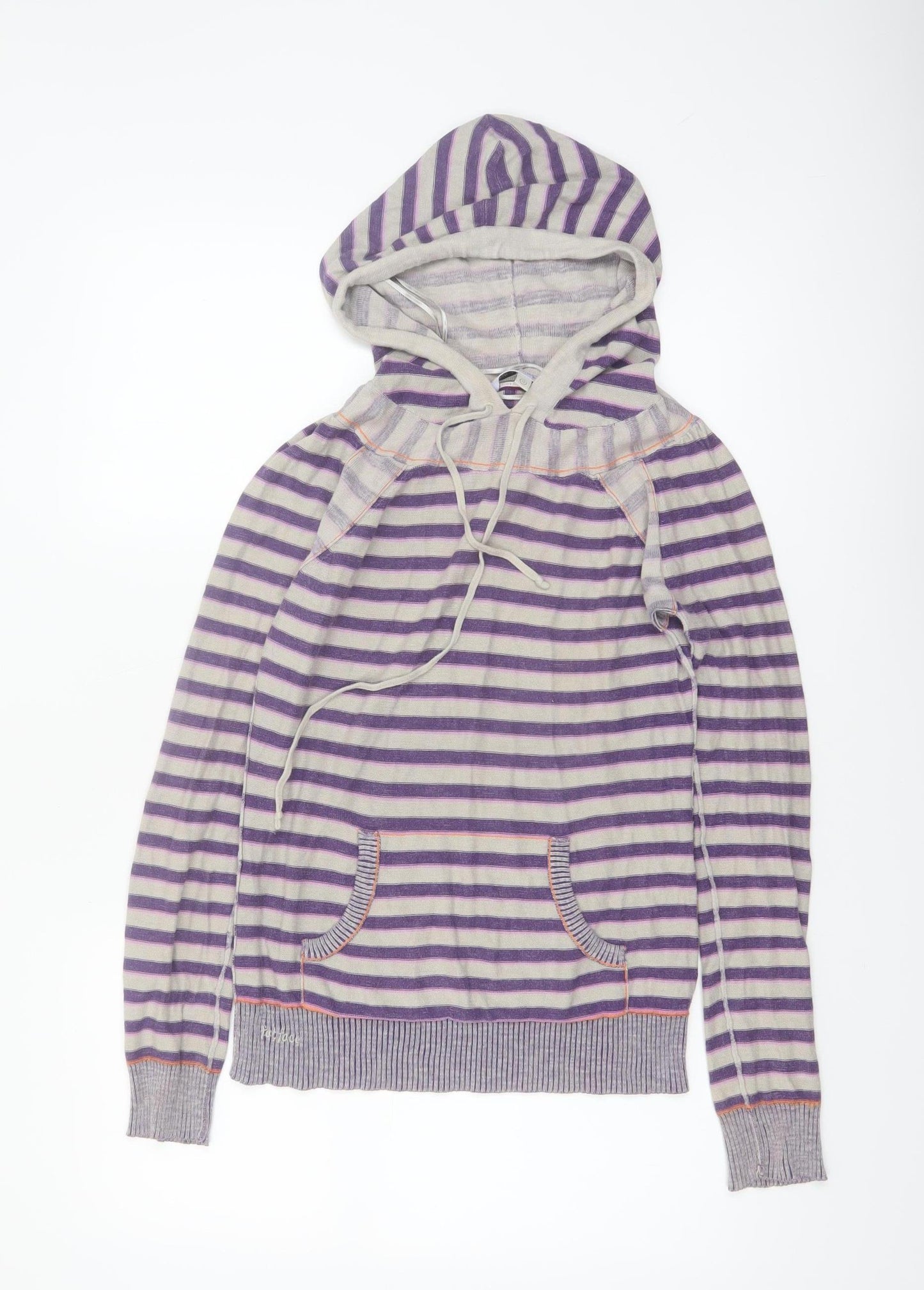 Fat Face Women's Purple Striped Hoodie Jumper Size 12 Cotton Knit