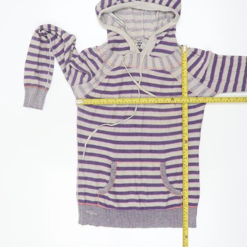 Fat Face Women's Purple Striped Hoodie Jumper Size 12 Cotton Knit