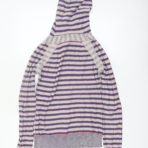 Fat Face Women's Purple Striped Hoodie Jumper Size 12 Cotton Knit